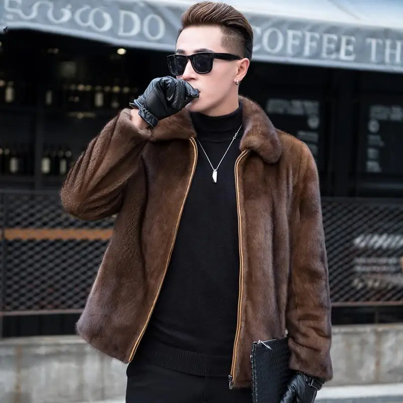 2023 Horúci predaj nových zimných mužov Luxusný faux Mink Coat Fashion Cast Cast Coat Male Mužské masové bundy W44