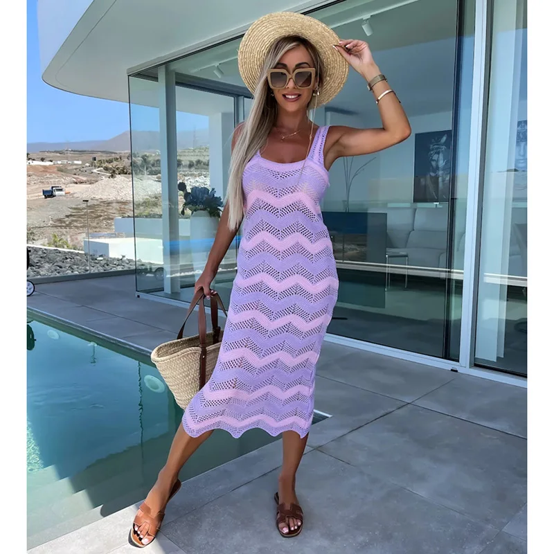 2023 háčkované tunikové bikiny zakrývanie sexy dutiny Zle pletené šaty letné dám