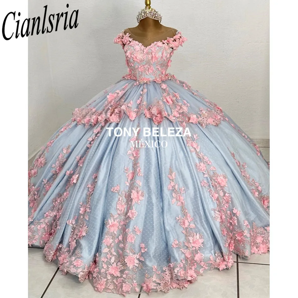2023 iskrivé modré zlatíčko Quinceanera šaty loptové šaty narodeninové šaty Vestidos de 15 años