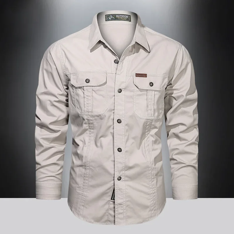 2023 jarné košele muži s dlhým rukávom neformálne bavlnené košeľa vysokokvalitné Camisa Militara Overshirt Brand Oblečenie čierne blúzky 5xl