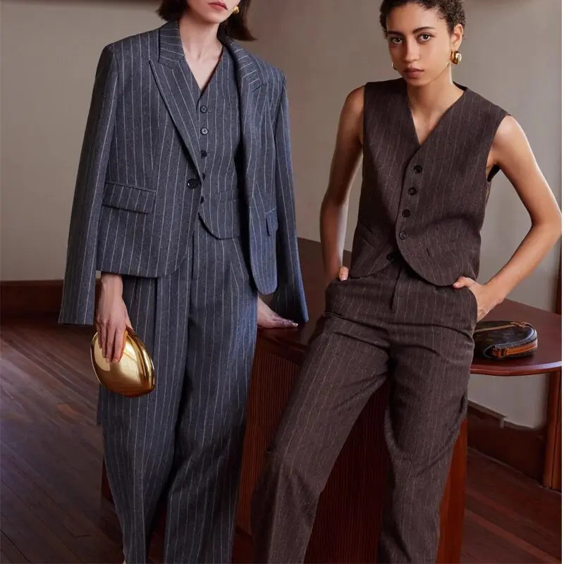 2023 jesenná zimná prémia pre ženské súpravy Blazer Vest Pants 3-Piece Elegantné obchodné pracovisko Ladies Coat+Pants Prispôsobiteľné