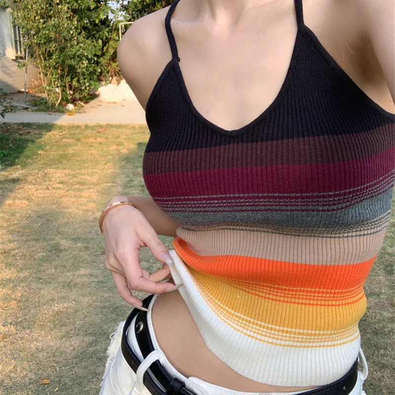 2023 letné camisole Ženy štíhle vesty sexy ženy bez rukávov bez rukávov dúhový pruh tričko Tank topy