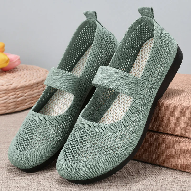 2023 letné dámske topánky natiahnite kapelu Slip-On Soft Flats letné otvorené dielo pletené sieť