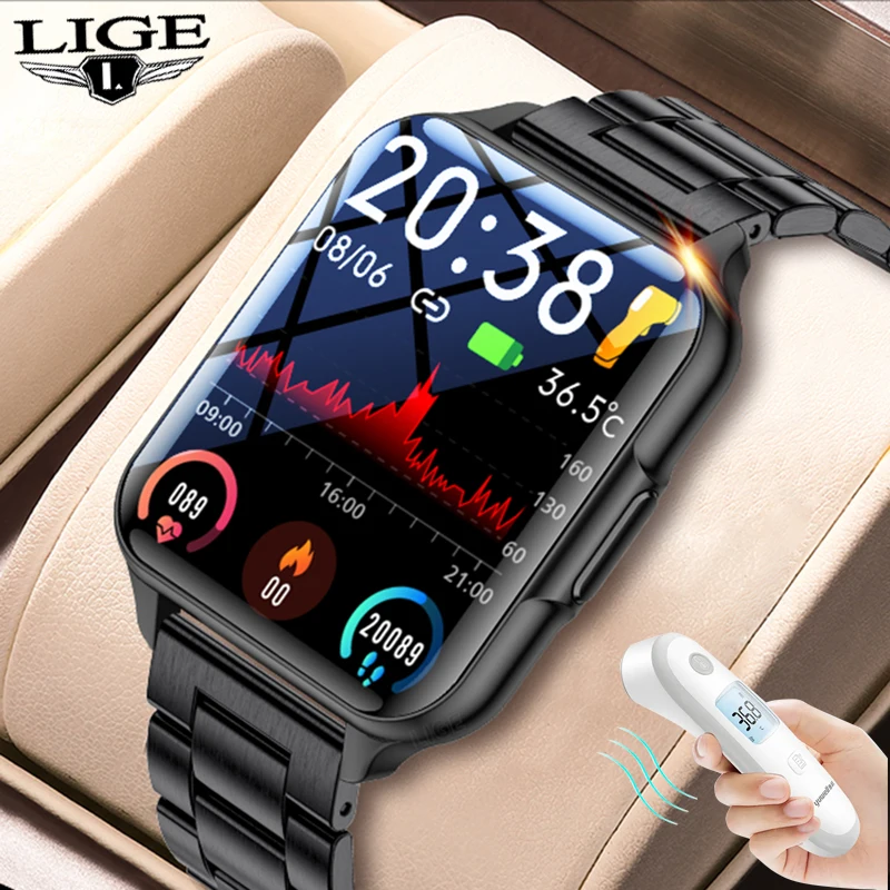 2023 Lige Nová telesná teplota Smartwatch Muži krv Monitorovanie kyslíka Sports Watch Pánske vlastné vytáčanie Fitness Tracker Smart Watch