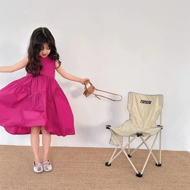 2023 Little Girl Dress Summer Nové dievčatká módne rukávy Sundress Sundress Loose Cotton Dress 1 2 3 4 5 6 7 8y