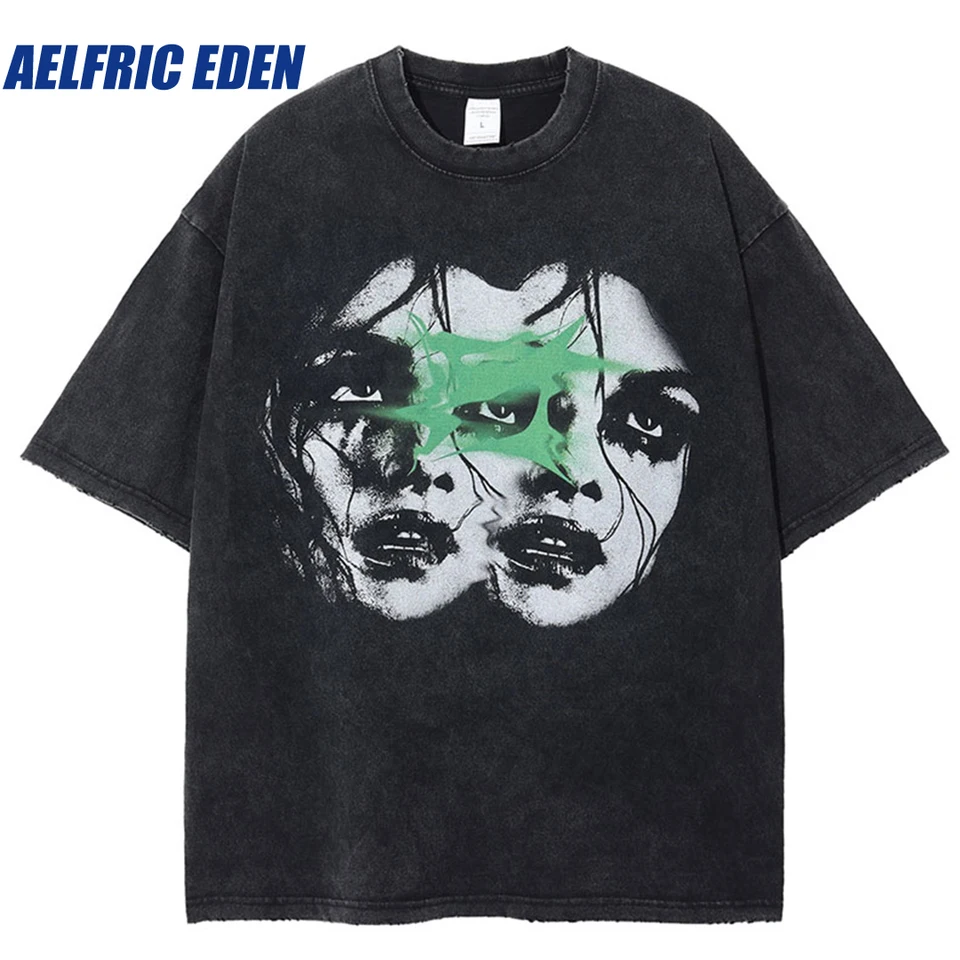 2023 Men Tshirt Streetwear Grafický tlač punk vintage hip hopové tričko Tričko harajuku neformálne voľné módne bavlnené tričká