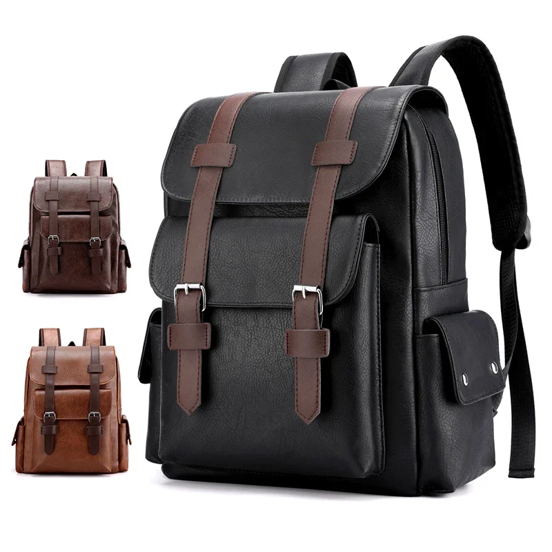 2023 mužov batoh PU kožené batohy veľké notebook batohy Muž Mochilas Čierna školská taška pre tínedžerov