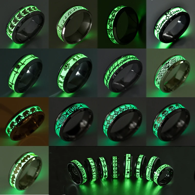 2023 Nerezová oceľ žiariaca v krúžkoch z tmavého srdca prstov pre mužov Ženy Punk hudba Dragon Luminour Ring pár šperky Anel