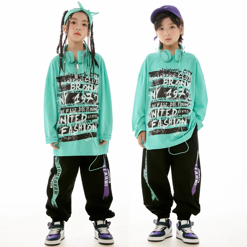 2023 New Kids Jazz Dance Clothes Girls Hip Hop Hop Long Ruckves T košele nohavice chlapci Breaking Street Dance Performance kostým BL11498