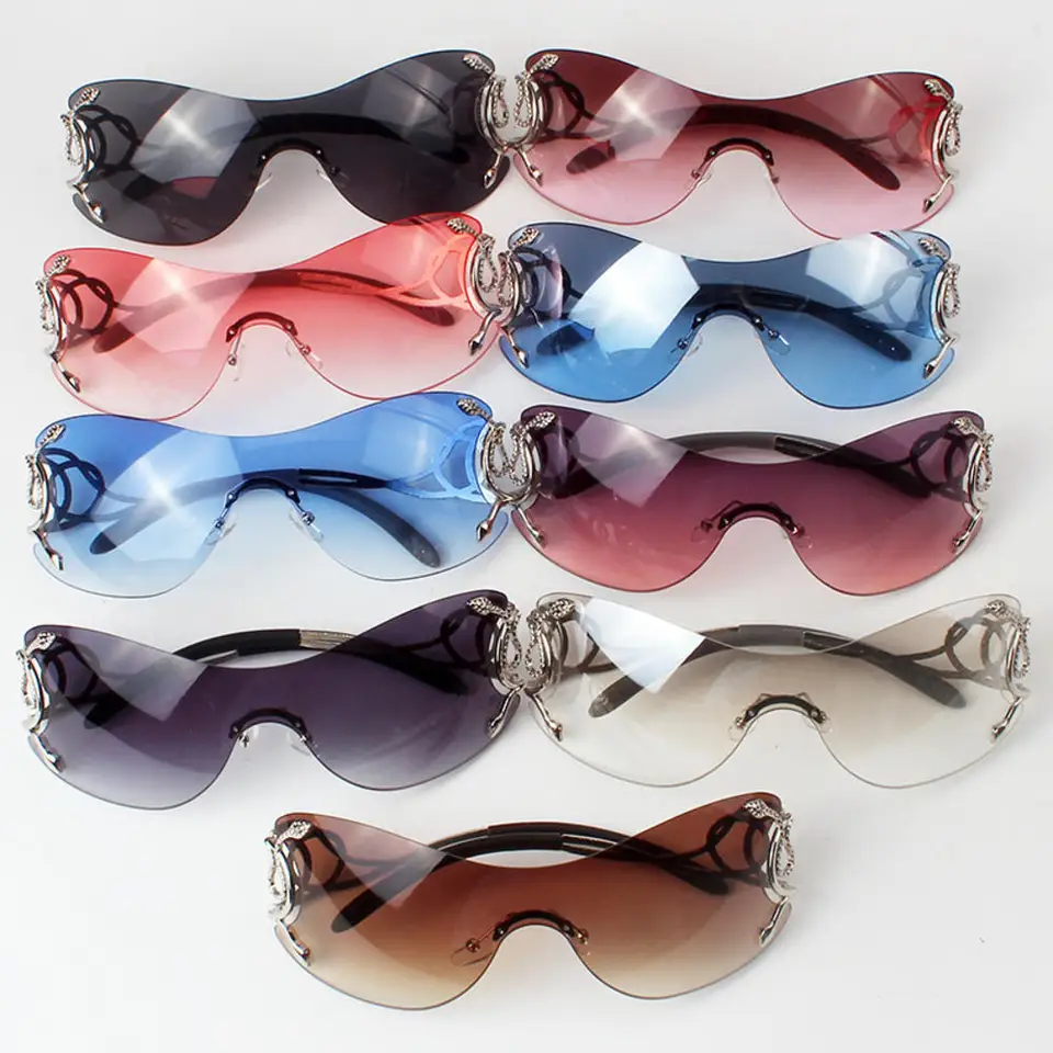2023 New Y2K Fashion Punk Rimless Goggle Sun Sun Sun. Ženy Sexy Snake Sun Gula