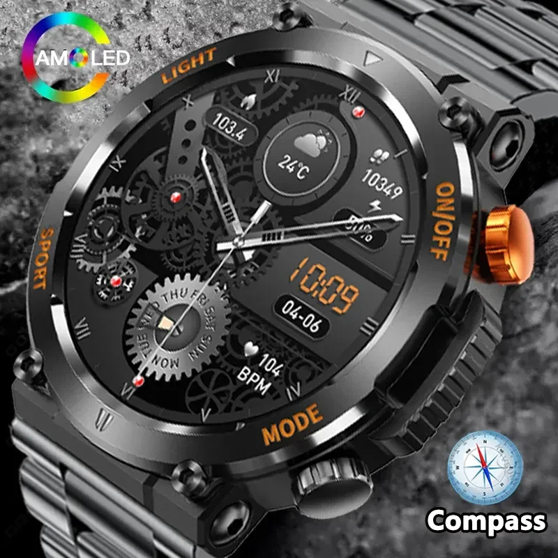 2023 NOVÉ Compass Watch for Men Smart Watch Sports Fitness hodinky IP67 Vodotesné smartwatch Men Bluetooth Call Health Monitor