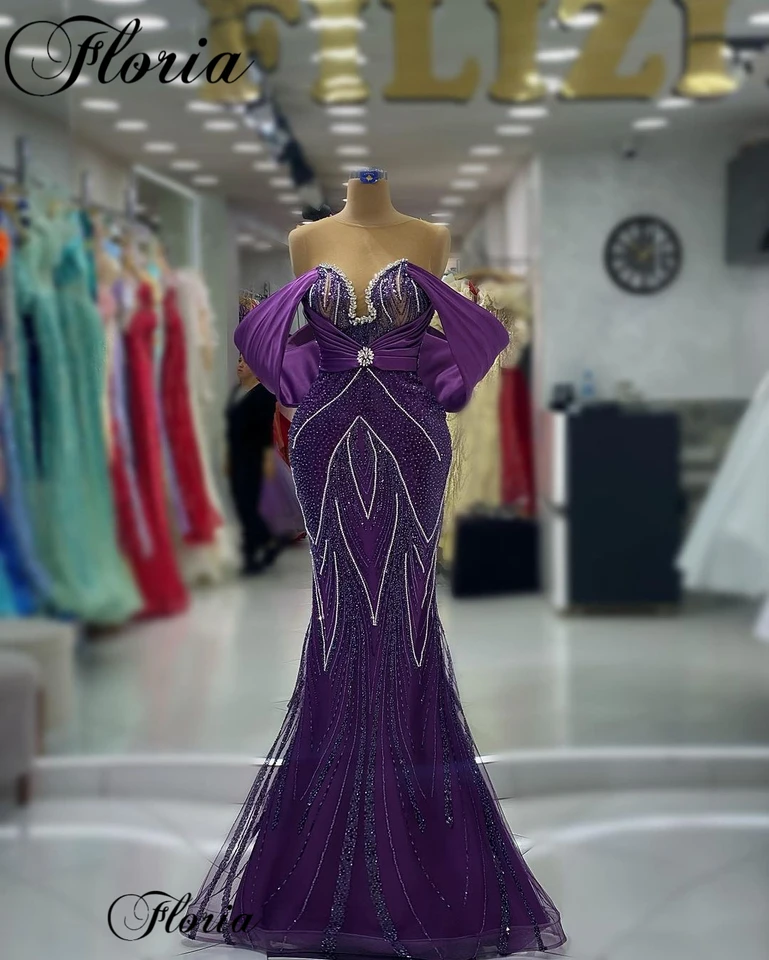 2023 Nové módne fialové šaty celebrít dlhé morské panny Červený koberec Krout šaty Crystals Sprievodné šaty Vestidos de Noche