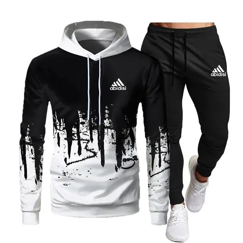 2023 Nové módne pánske kapucňa + nohavice Dve sety Pánske bežecké súpravy Tracksuit Autumn a Winter Husté trať