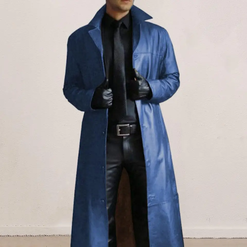 2023 Noví muži klopný goth punk čierny dlhý kabát zimná kožená dlhá bunda Goth Coat Dark Knight Cool Cape Coat Trenč