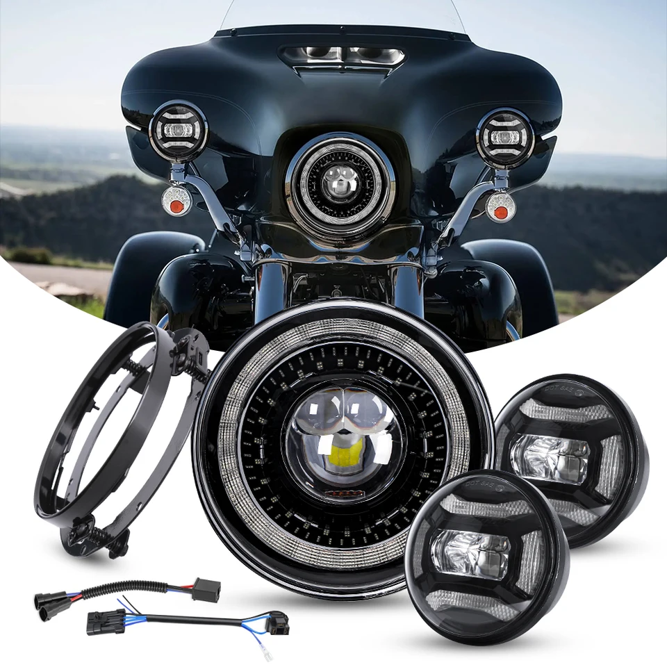 2023 NOVÝ 1000% jasný protigle-glare 7-palcový LED svetlomet Motorcycle Kit s otvorom DRL pre Harley Electra Glide Road King Softail