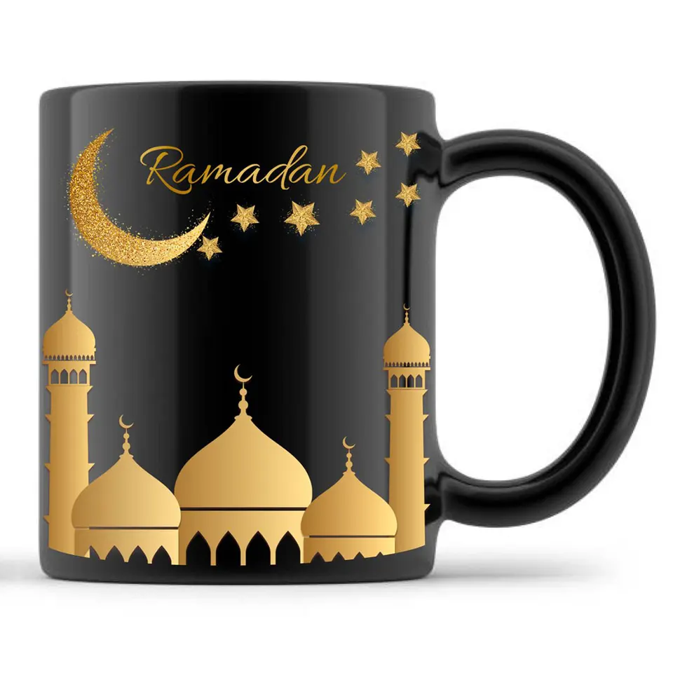 2023 Nový horúci predaj 11 oz kávový mliečny čaj Ramadán Darčeková skrinka Keramický porcelán Čierne ramadánové hrnčeky