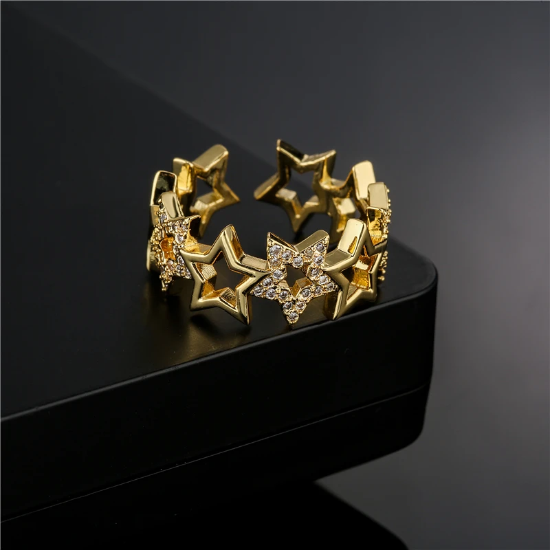 2023 Nový módny dizajn Design Star Charm Ring For Women Girl Gold Color Copper Party Ring Femme Bijoux Dropshipping