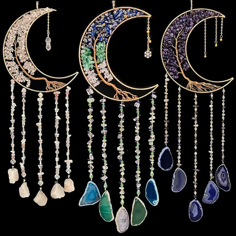 2023 Nový prírodný agate sen snov 7 Čakra Color Gemstone Moon Gem Gedding Obývacia izba dekorácia veterný sn Dream Catcher