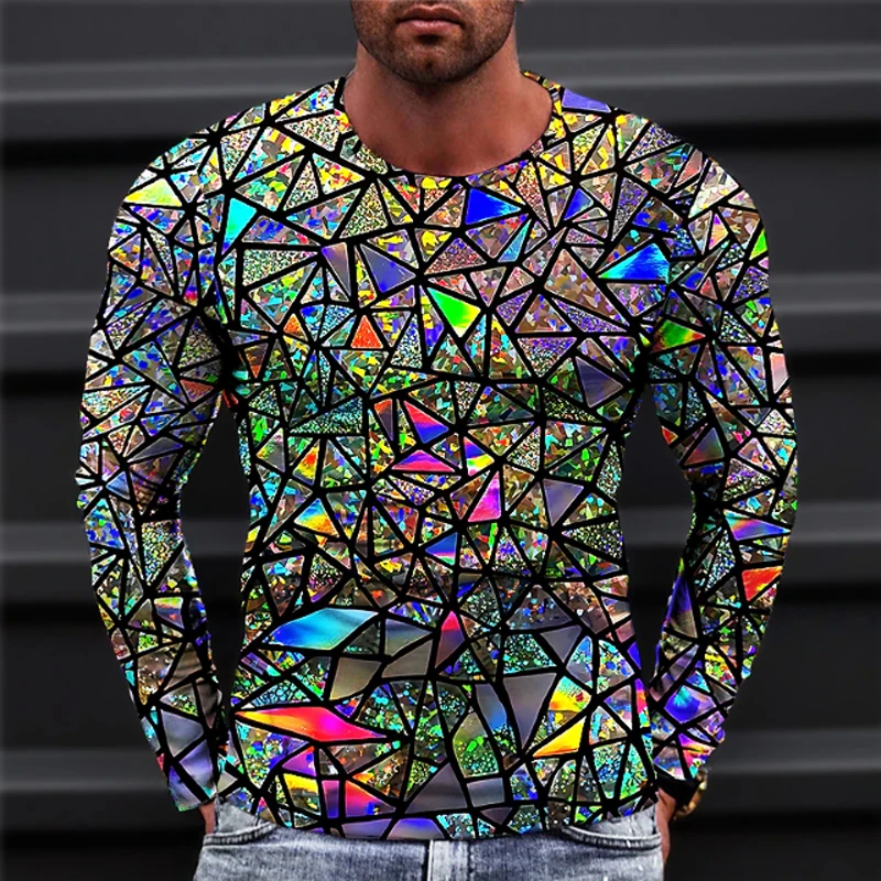 2023 Optická ilúzia nového jesenného muža Round Crick Dlhý rukáv Tričko 3D tlač módne Top Pullover T tričká Man's Clothing