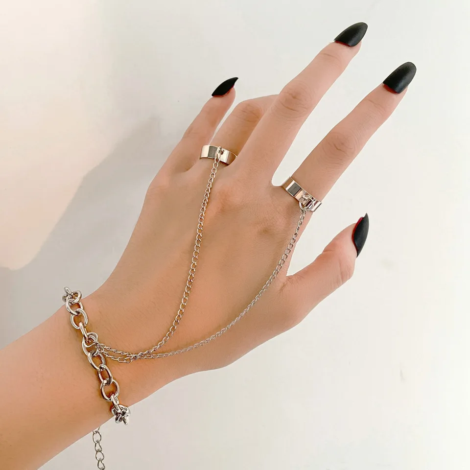2023 Punk Charm Geometrický strieborný farebný náramok zápästie pre ženy Ring Set Pár emócie módne šperky Darčeky Náramok