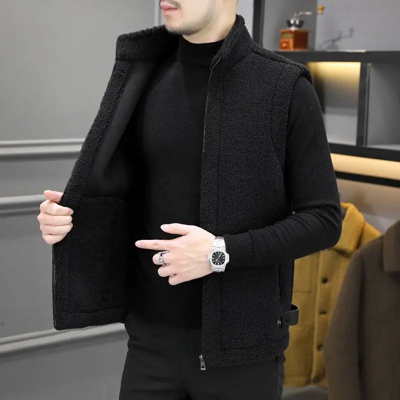 2023 Pánska zimná vlna Faux Faux Fur Hustý vykurovací stánok Vonkajšie odevy Mužské tepelné bundy bez rukávov bez mäkkého vetru odev M75