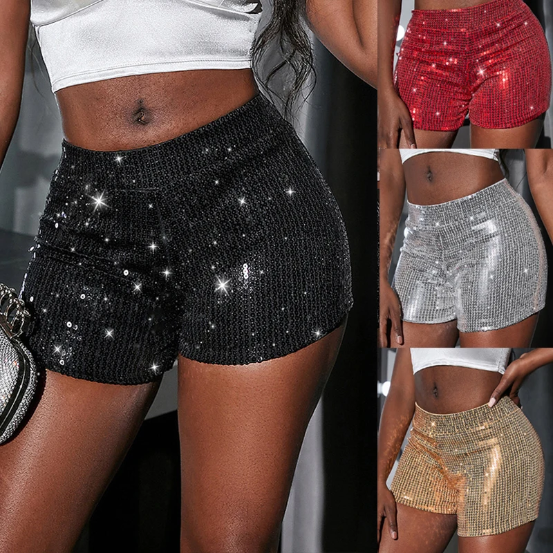 2023 Sexy ženy Flitrové šortky pre ženy Čierne červené striebro High Elasticity Leskiny Party Nightclub Dance Shorts Hot Girls Wear