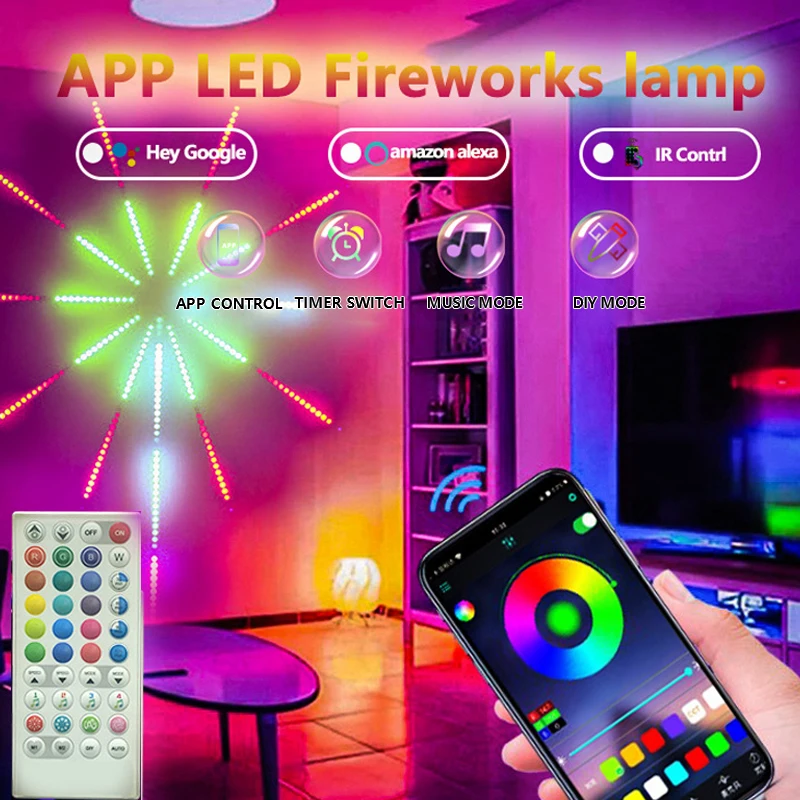2023 SMART LED LEGE SLEPE FIREWORK OBLASTI DREHÁ Bluetooth Festooth LAMP HOME VNÚ