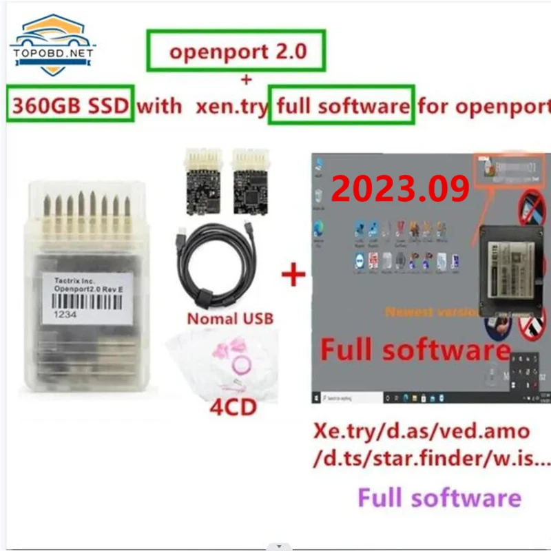 2023 Tactrix Openport 2.0 ECU Tuning Tool Open Port USB 2.0 ECU Flash OBD2 s 360 GB SSD s 2023.09 Xentry softvér plný