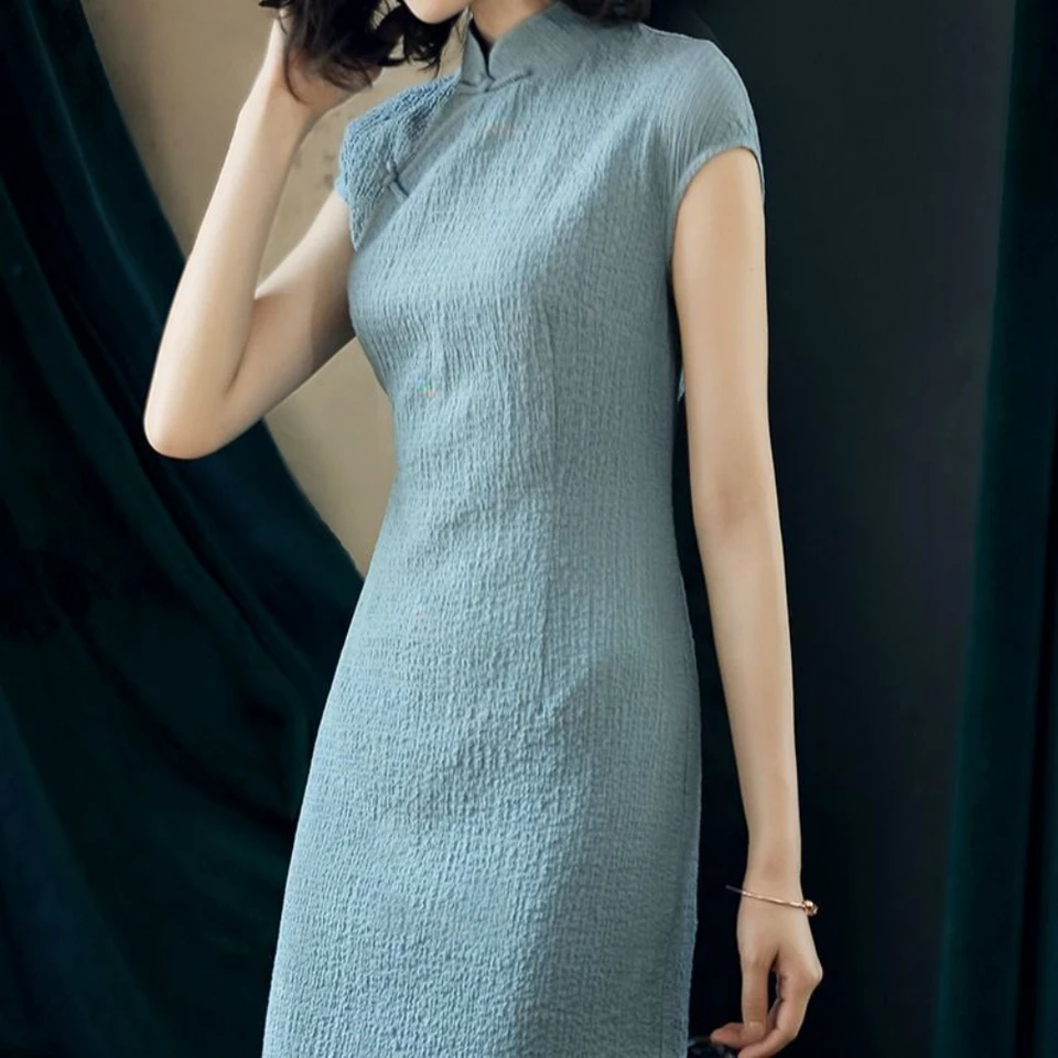 2023 Tradičné čínske cheongsamové dievčatá dievčatá bavlnené bielizeň retro šaty Qipao Bodycon Sexy krátke vintage šaty