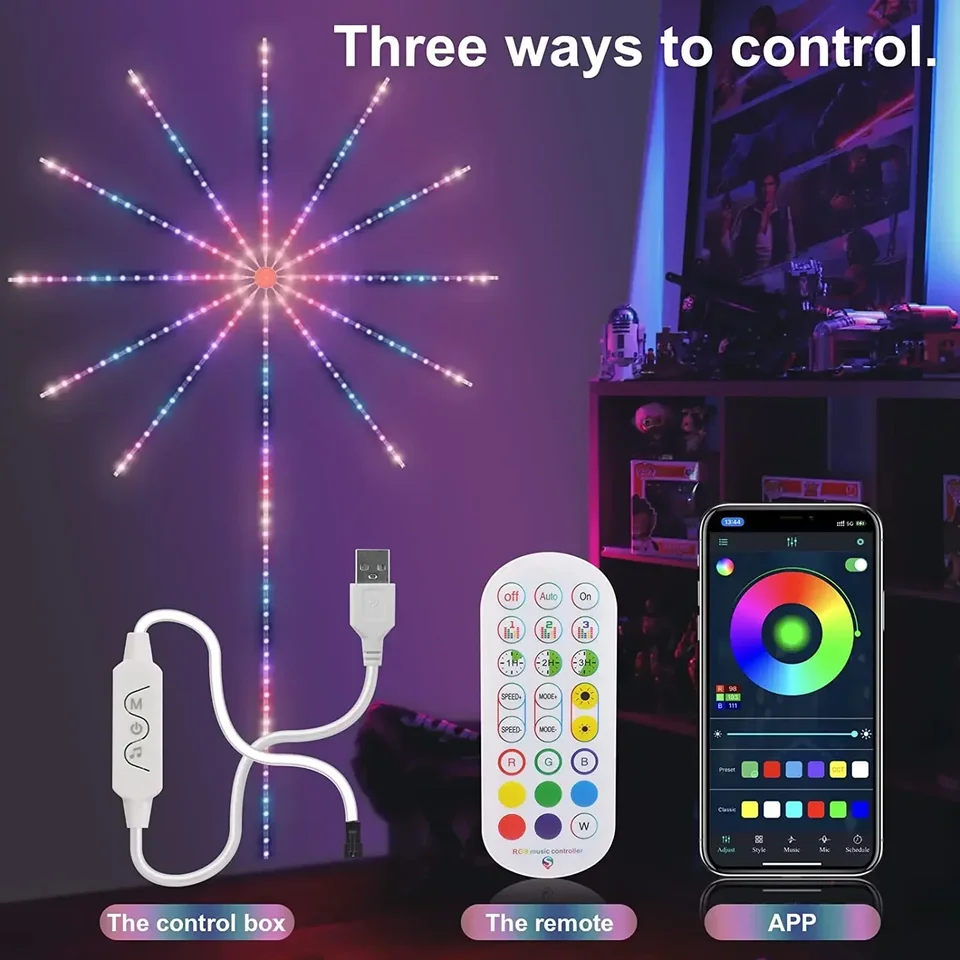 2023 Vianoce inteligentné DIY Firework LED pásik LED Svetlo diaľkové bluetooth festoon lampa domáci vnútorný spálň