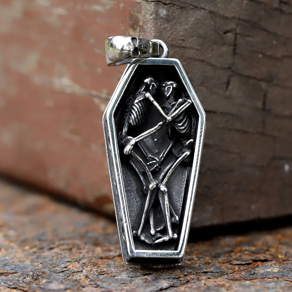 2023 Vintage pánska nehrdzavejúca oceľ Steampunk Coffin Vampire Skell kostru prívesok Náhrdelník Gotický punk cyklistický darček