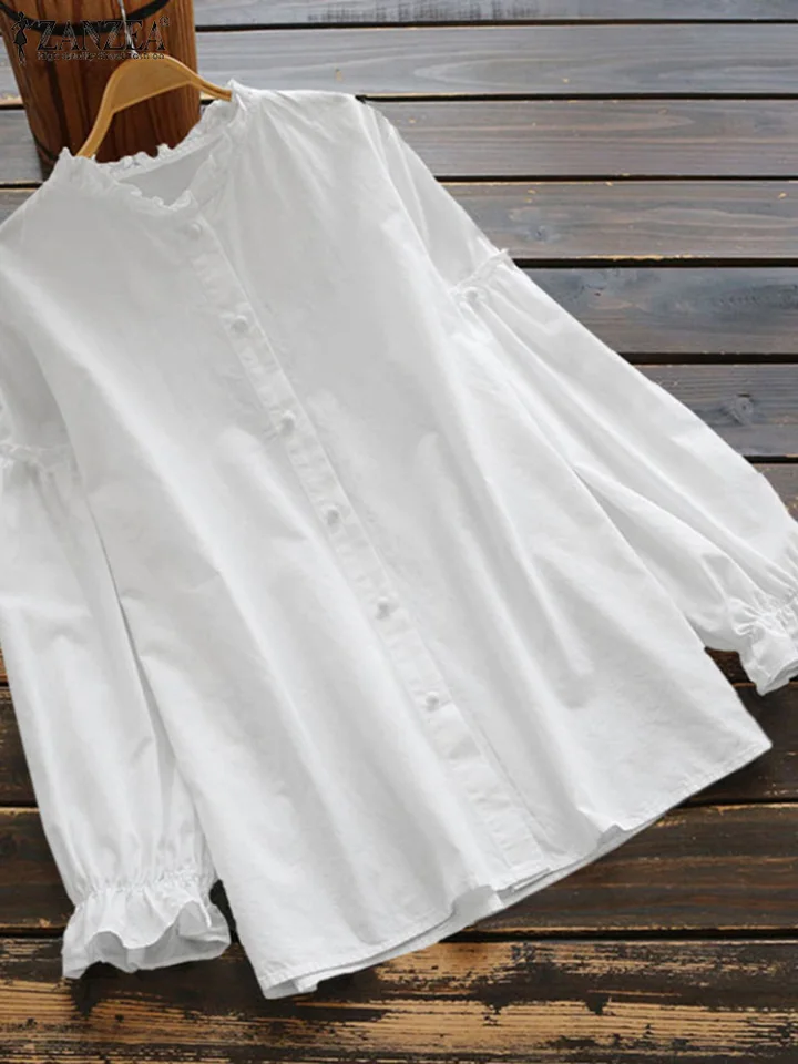 2023 Zanzea Ženy Vintage s dlhým rukávom blúzka Spring Ruffles košeľa ženské bavlnené vrchol