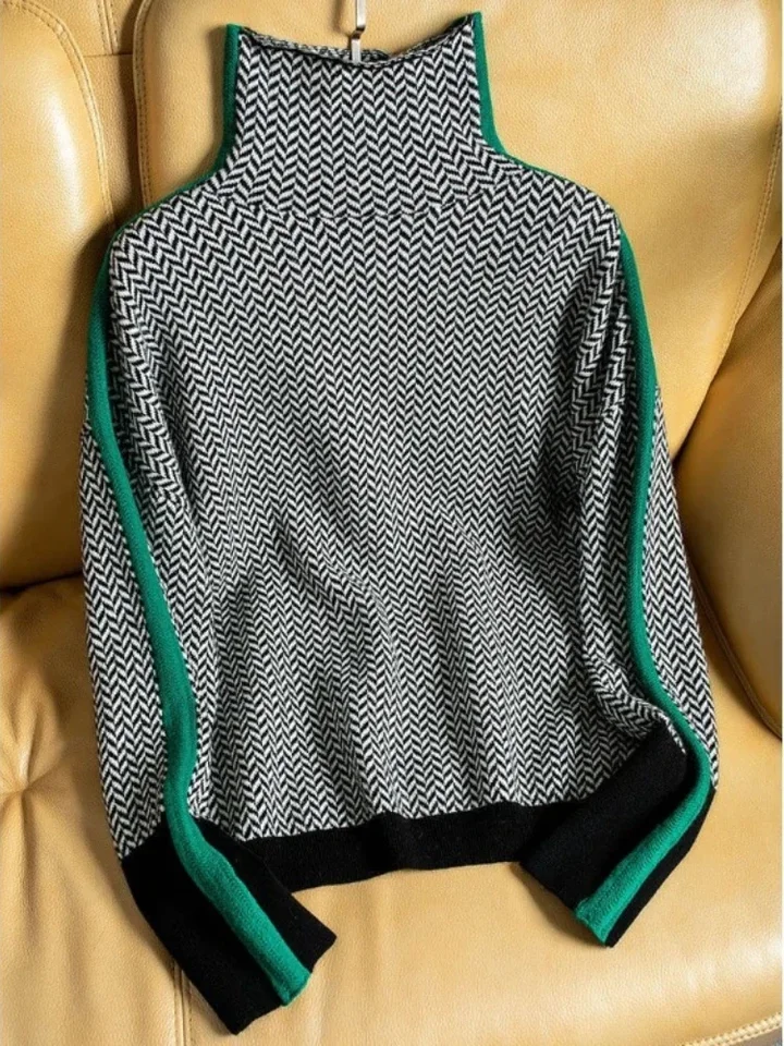 2023 Zimné dámske dámske korytnačky Warm Were Warm Pullover Engant Top Loose Casy Casy Dámske top retro kontrastné farby