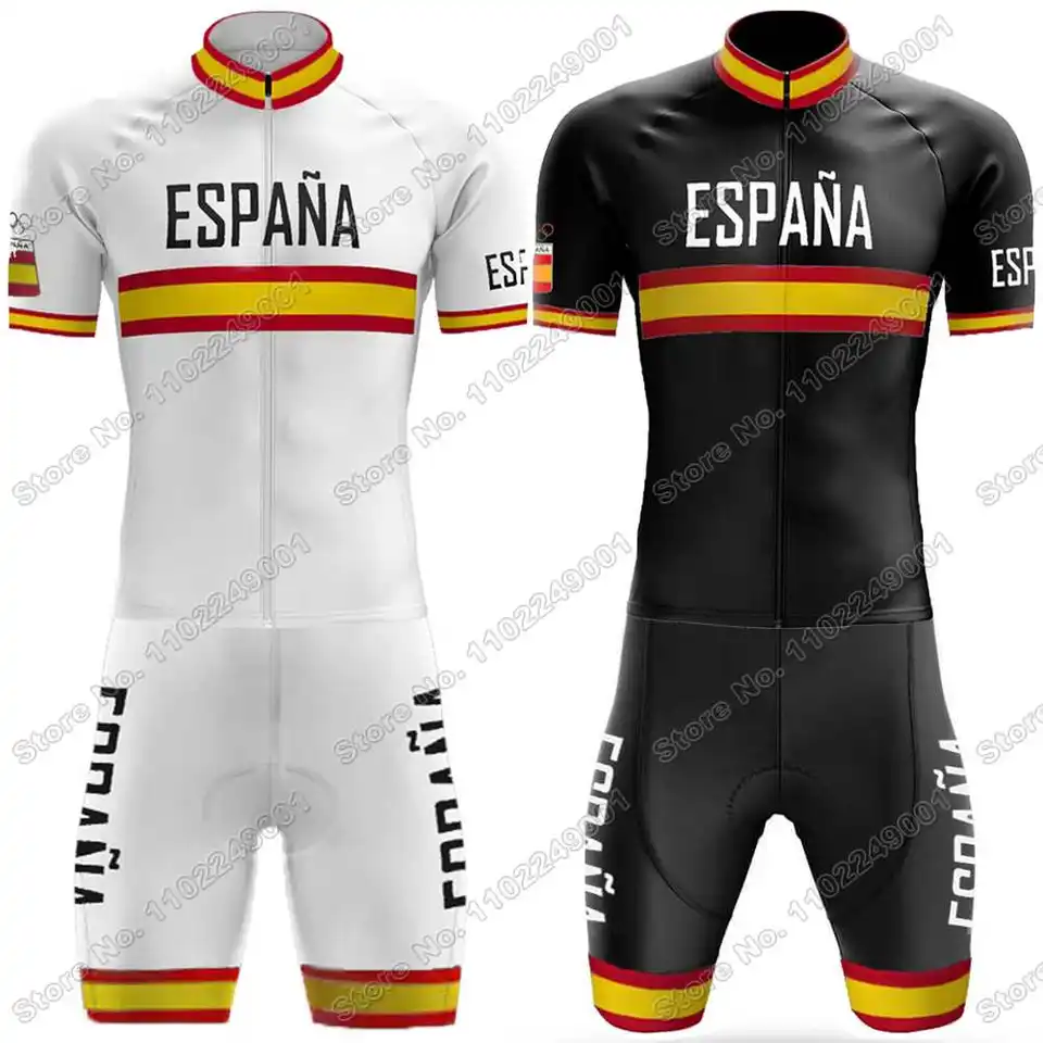 2023 Španielsky národný tím cyklistický dres sada bielych čiernych cyklistických odevov Summer Road Road Suit Majster Majster bicyklových vrcholov