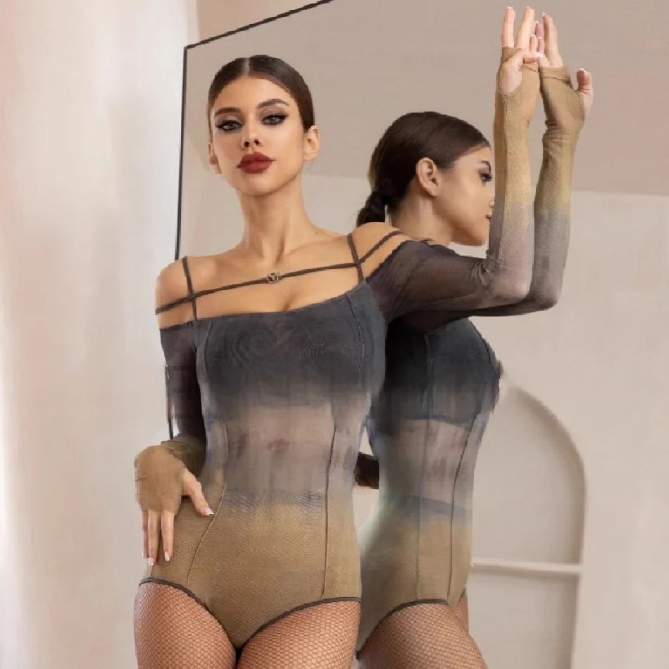 2023 ženský latinský tanečný tréning oblečenie s dlhým rukávom Sexy pódium Performance Dancewear Professional Cha Cha Ballroom Wear Mc058