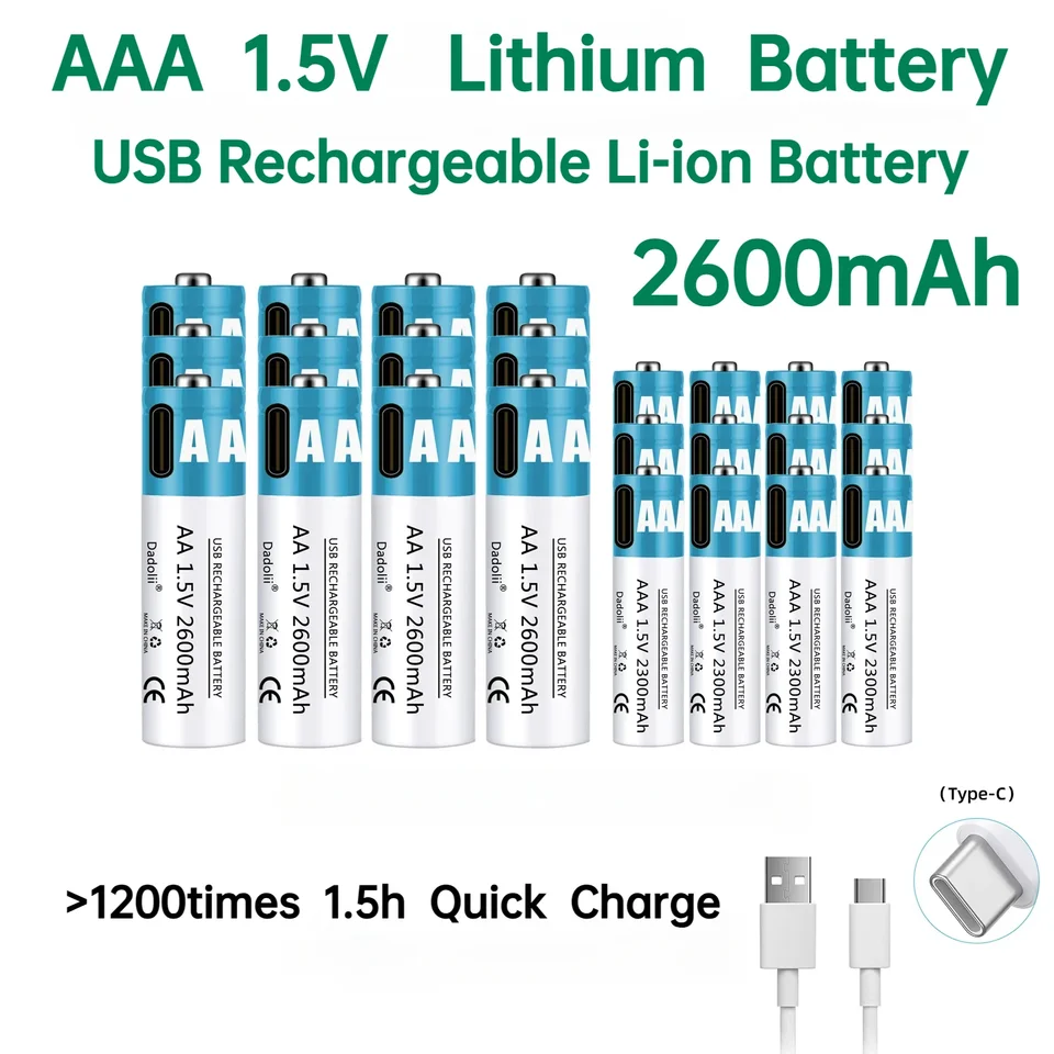 2024 1,5V AAA+AAUSB Nabíjateľný učebný stroj č. 5 a č. 7 lítium batérie typu-c Rýchle nabíjanie hesla 1200-krát