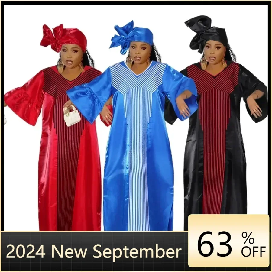 2024 Africké šaty pre ženy Tradičné oblečenie Afriky Dashiki Ankara Outfits ABAYAS ROBE Moslim Kaftan Maxi Long Dress