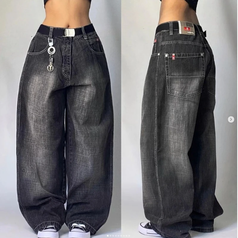 2024 American New Washed Black-Gray Baggy Jeans Y2K Harajuku Kórejské ženy retro gotické priame nohavice s vysokým pásom