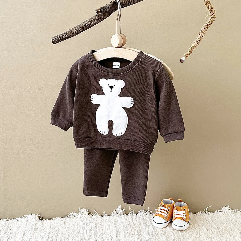 2024 Autumn Baby Boys Dievčatá oblečenie karikatúry Little Bear Loose Pullovs Top+Cvačné nohavice Bavlnené dieťa 0-3y