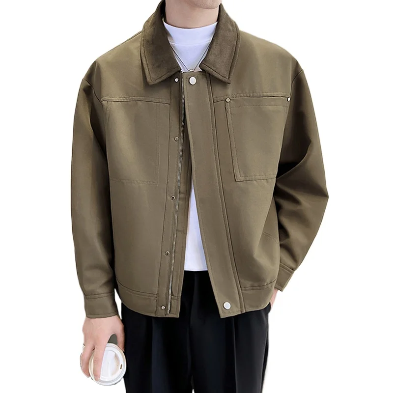 2024 Autumn Mens Coat Men Kórejské streetwear móda voľné príležitostné vinobranie krátka bunda dochádzanie obchodné zákopy Trenchcoat