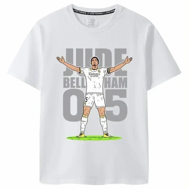 2024 Bellingham oslavuje akčné logo Tričko s krátkym rukávom pre fanúšikov Real Madrid Pripomínajúc letný tím Crewneck Anglicko