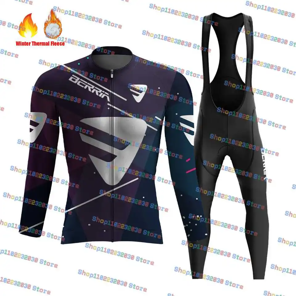 2024 Berria Cycling Jersey Sada s dlhým rukávom Termal Fleece Road Warm Clothing