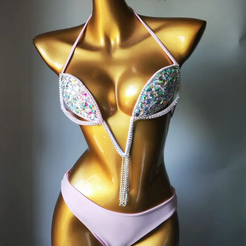 2024 Bikini set žien Diamante Carnival podprsenka kamienok dĺžky Tassel Night Club nohavičky Rave Festival Bikini Set Burning Man Outfit