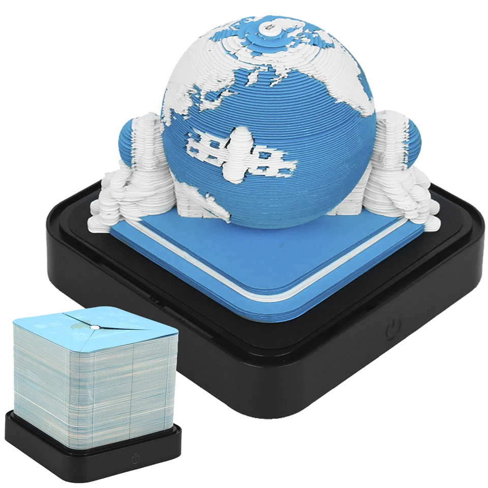2024 CALENDAR Blue Earth Astronauts Omoshiroi Block 3D Memo Pad papier lepkavé poznámky Tree House Earth Led Svetlo Vianočný darček