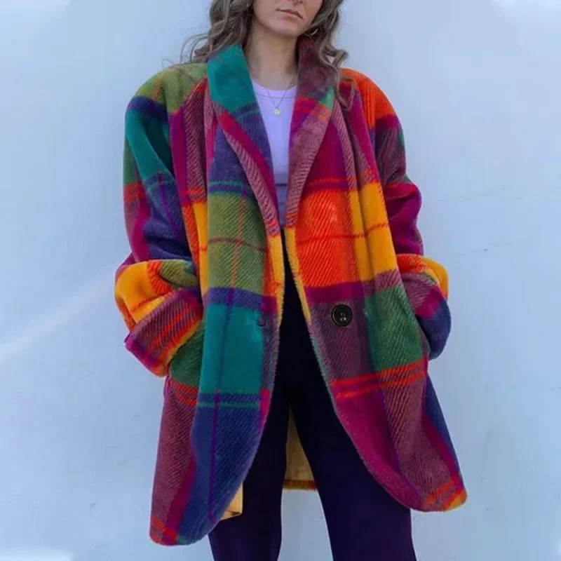 2024 cezhraničné európske americké jesenné dámske odevy Amazon s dlhým rukávom Color Block Bunda Tlač Cashmere Cast