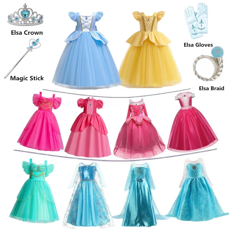 2024 Deti Halloween narodeniny Karneval sa obliekajú Rapunzel Belle Masguise Frock Popoluška princezná kostým party Vestidos