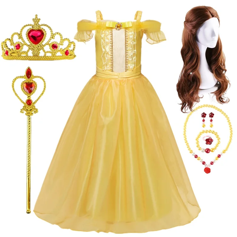 2024 Dievčatá krása a zviera Belle Belle Princess Dress Halloween Cosplay kostým deti narodeniny oblečenie Karneval party Vestido