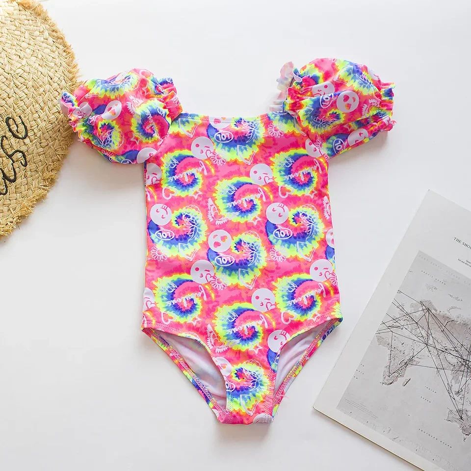 2024 Dievčatá Rufle Bikini Swimsuit Gradient Leopard Floral Animal Kids Detské deti deti Bikiny Rainbow Plave Set 416