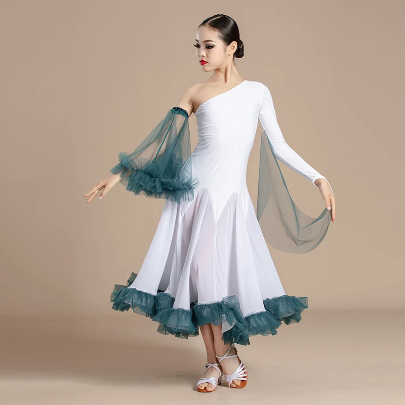 2024 Dievčatá s jedným rukávom tanečné šaty tanečné šaty štandardný tanec Performance Kostýmy Deti Waltz tango Dance šaty vdb7979
