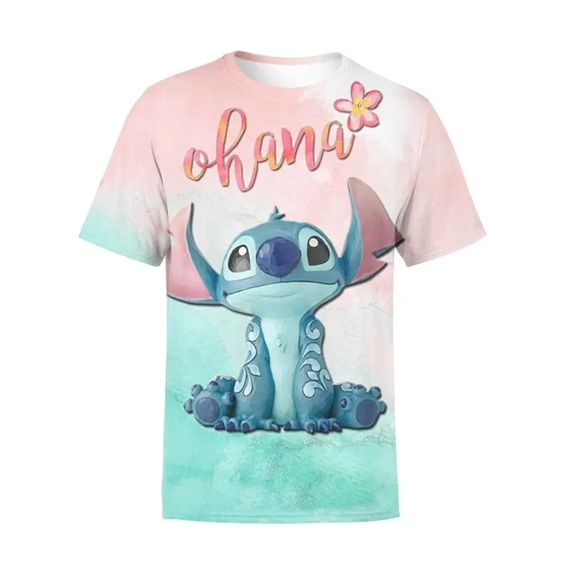 2024 Disney Stitch Children Boys Dievčatá tričká leto s krátkym rukávom Kids Stich Tops Tops Tops Cartoon Casual Detské oblečenie